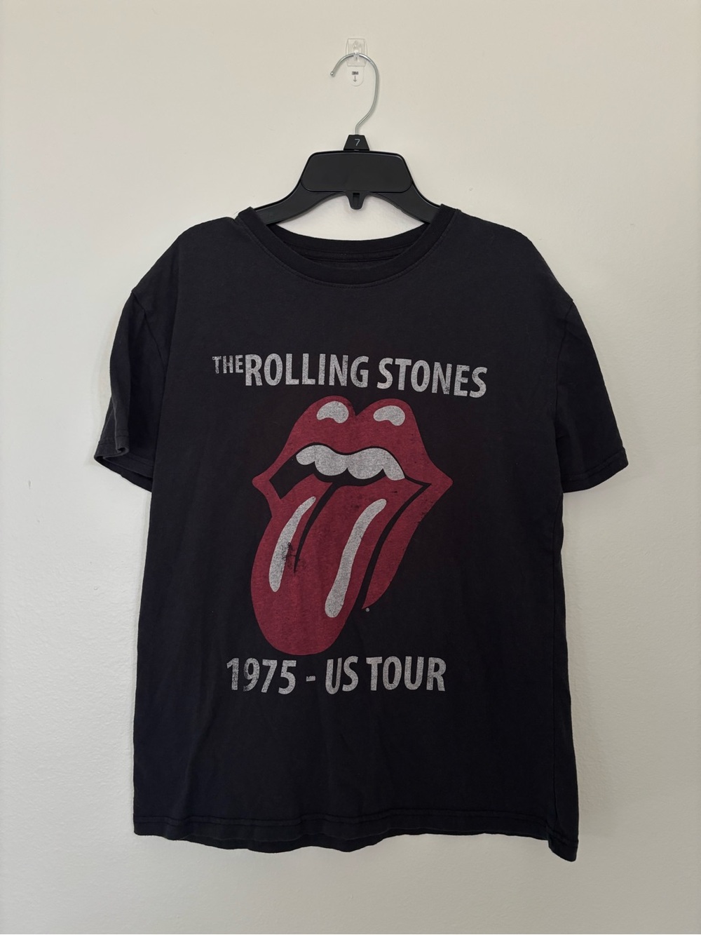 The Rolling Stones Black 1975 US Tour Tongue Logo Tee Womens Size M Rock Vintage